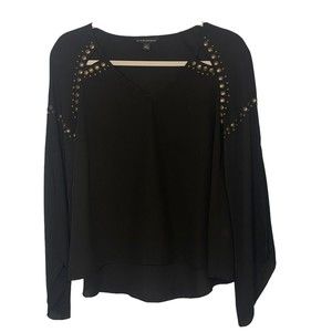 Rock & Republic Womens Black Studded Long Sleeve Blouse Size XS